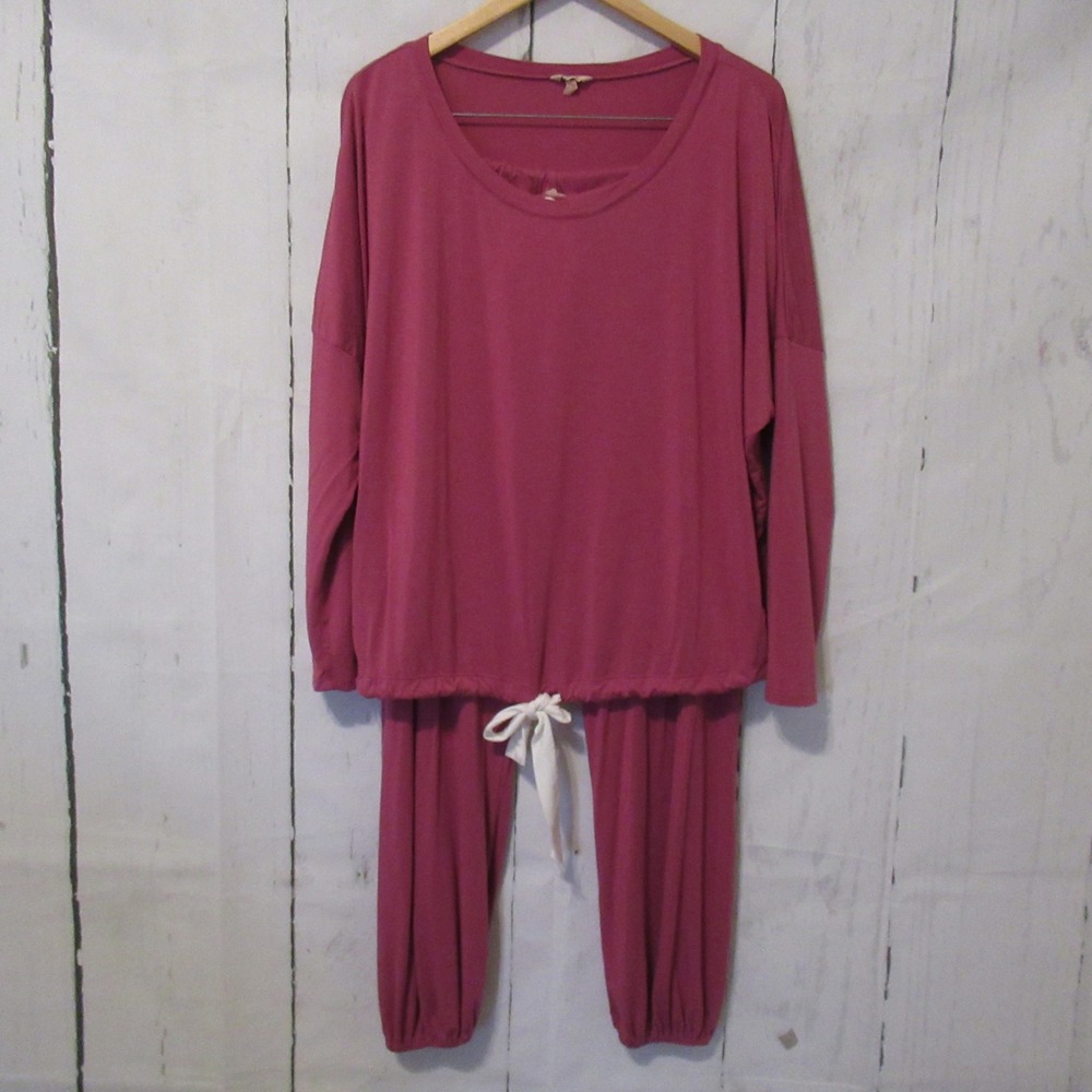 Eberjey Gisele Pajamas Set L Pink Slouchy Tencel Long Sleeve Top Bottoms Lounge